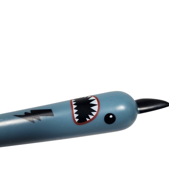 Fun Shark Lightning Bolt Design Pen Blue Black. Retro shark pen. - Picture 5 of 6
